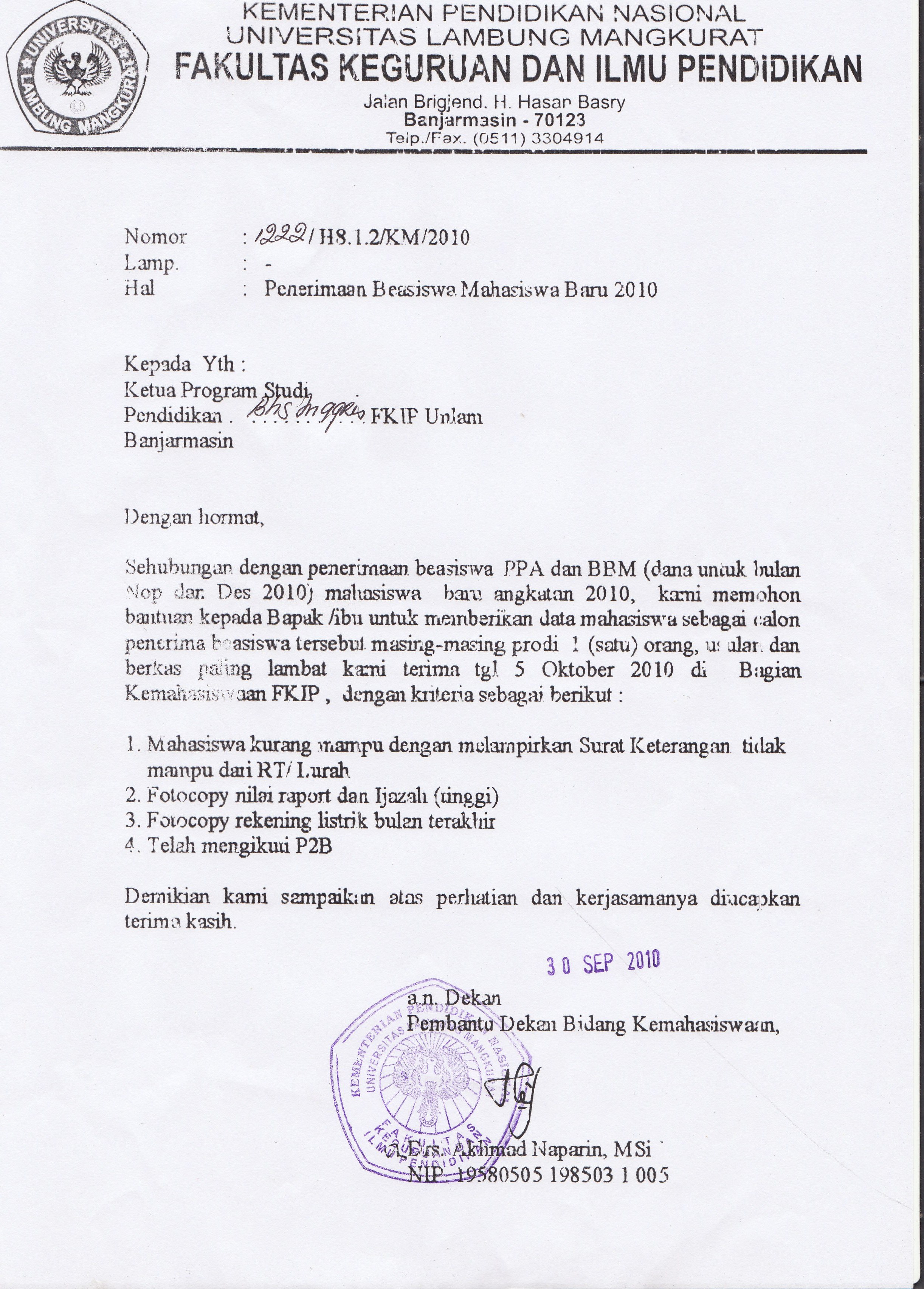 Info Beasiswa  English Dept of FKIP Unlam